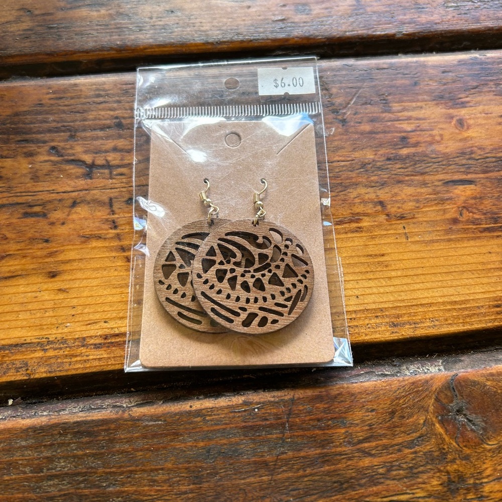Brown Wooden Dangle Earrings
